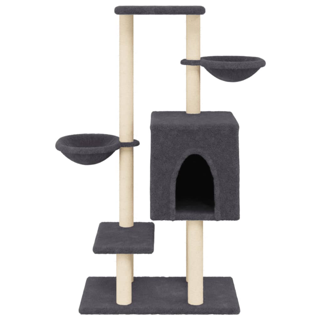Rascador para gatos con postes de sisal gris oscuro 117 cm