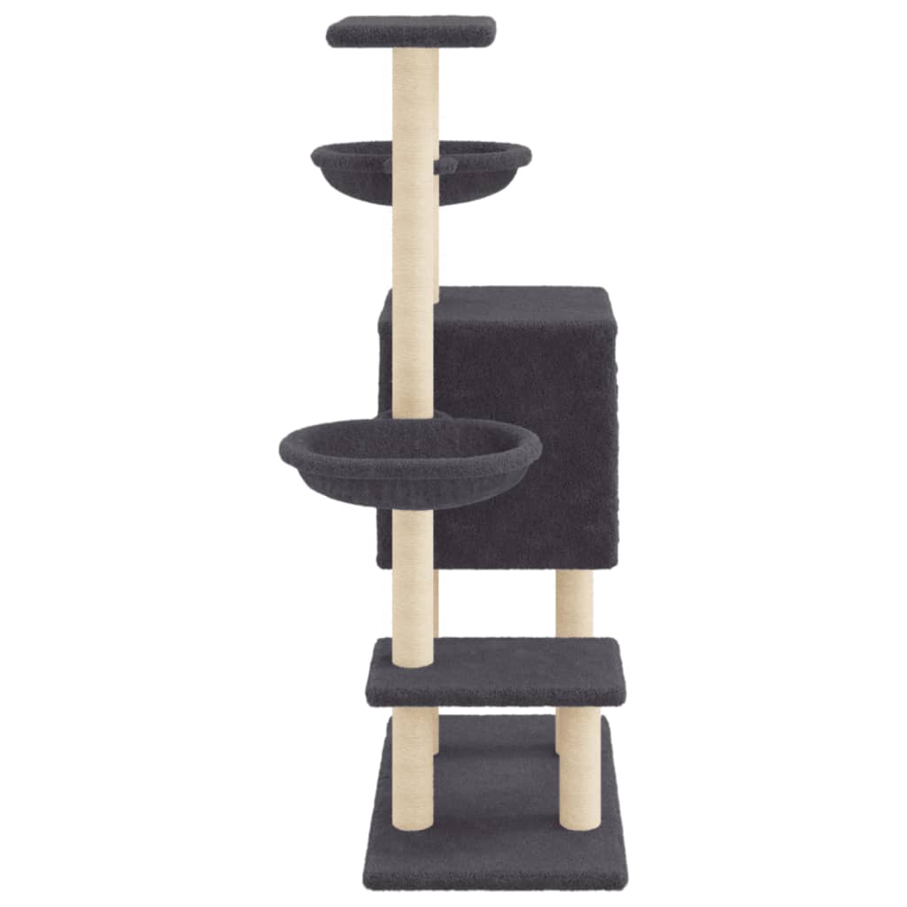 Rascador para gatos con postes de sisal gris oscuro 117 cm