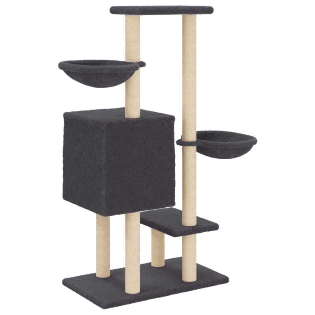 Rascador para gatos con postes de sisal gris oscuro 117 cm