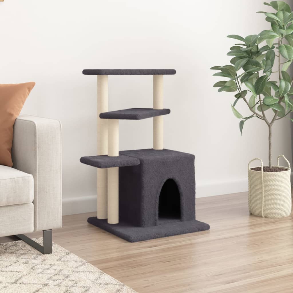 Rascador para gatos con postes de sisal gris oscuro 83,5 cm