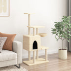 Rascador para gatos con postes de sisal crema 131 cm