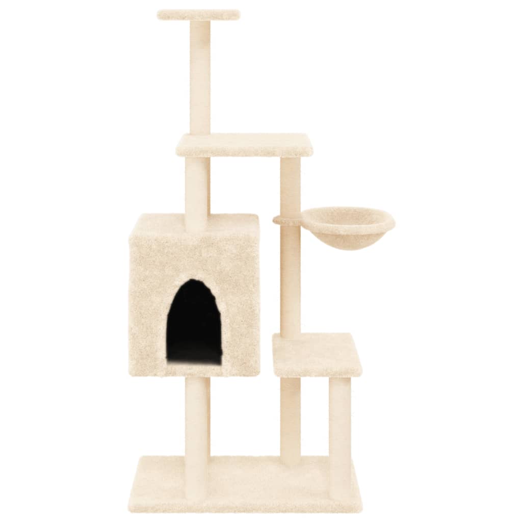 Rascador para gatos con postes de sisal crema 131 cm