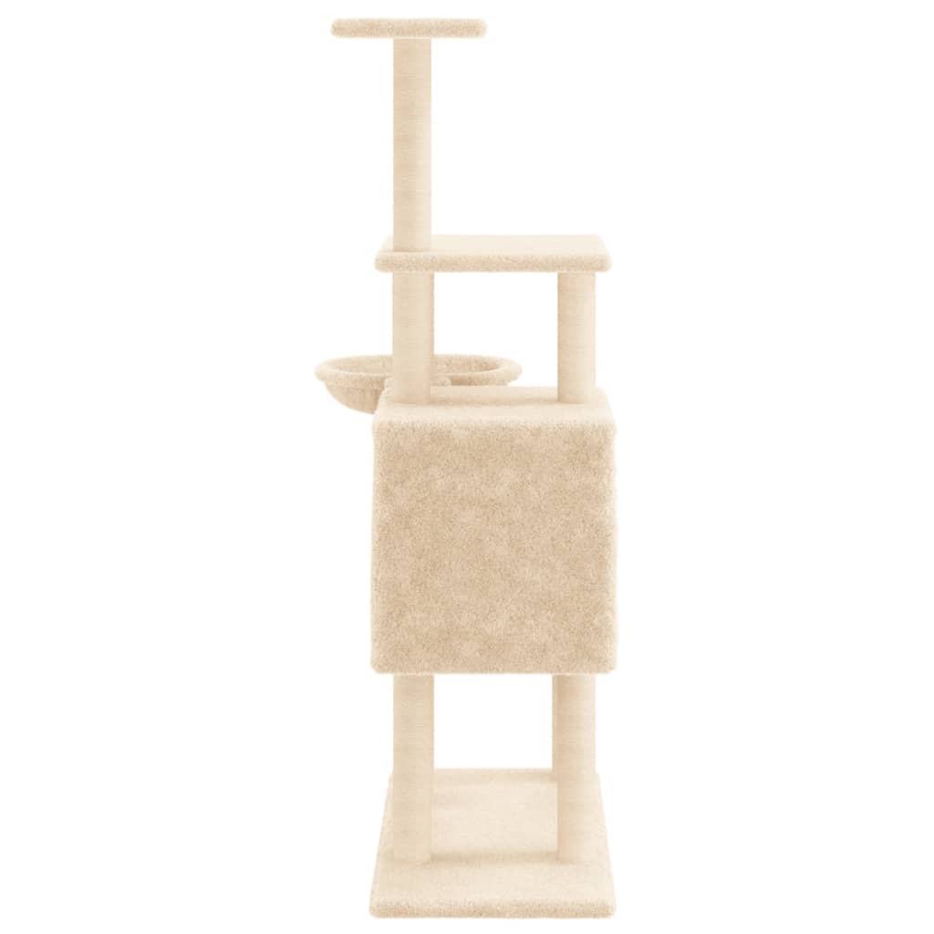 Rascador para gatos con postes de sisal crema 131 cm