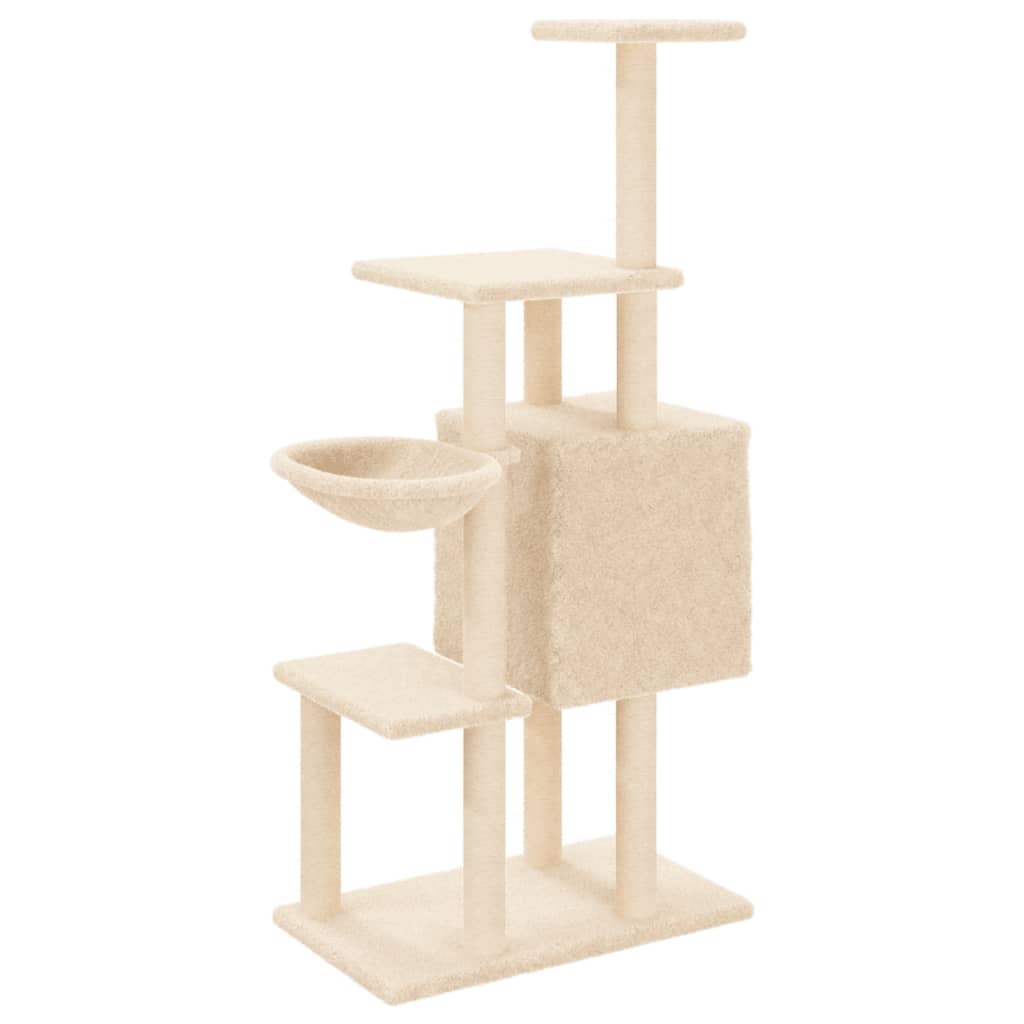 Rascador para gatos con postes de sisal crema 131 cm