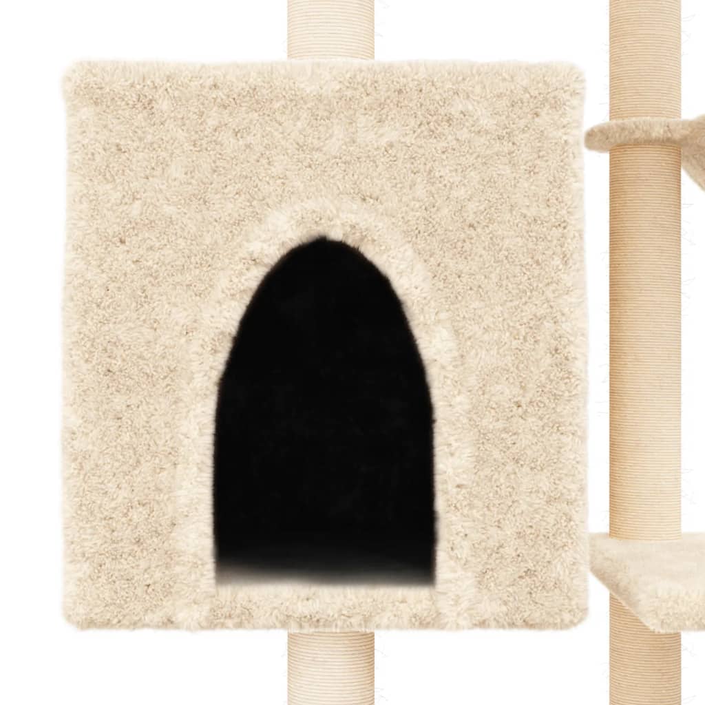 Rascador para gatos con postes de sisal crema 131 cm