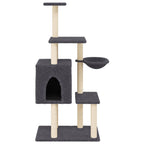 Rascador para gatos con postes de sisal gris oscuro 131 cm