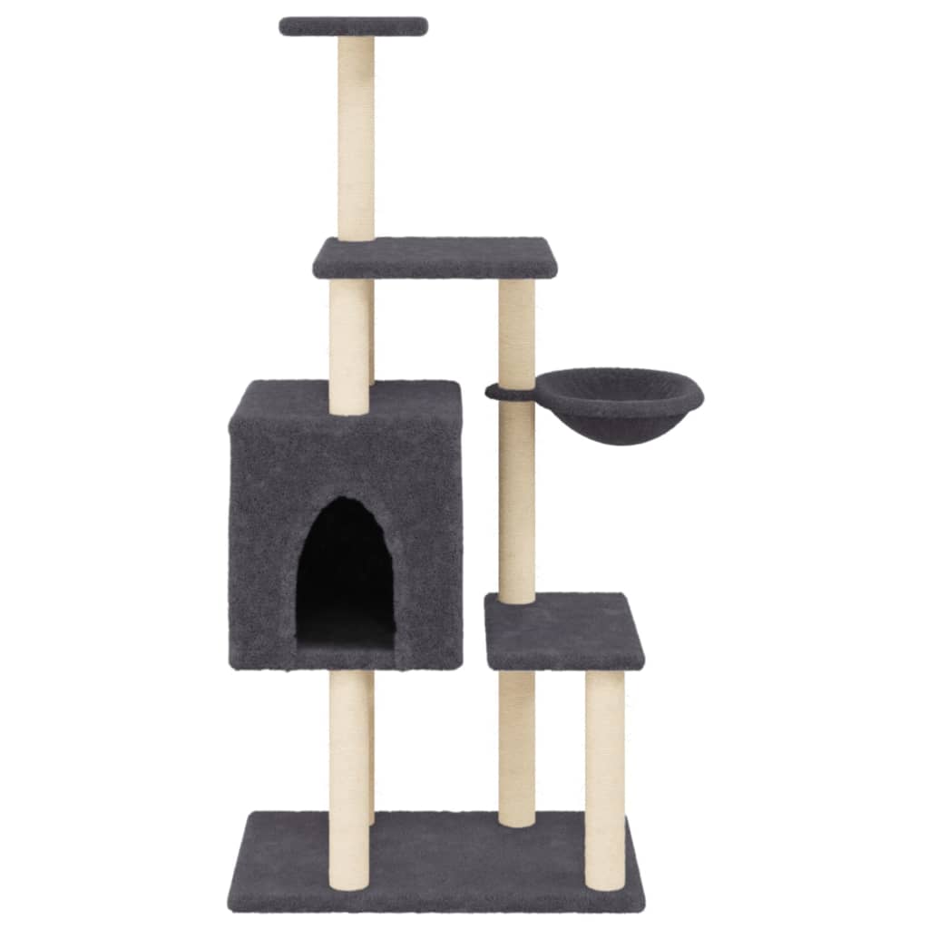 Rascador para gatos con postes de sisal gris oscuro 131 cm