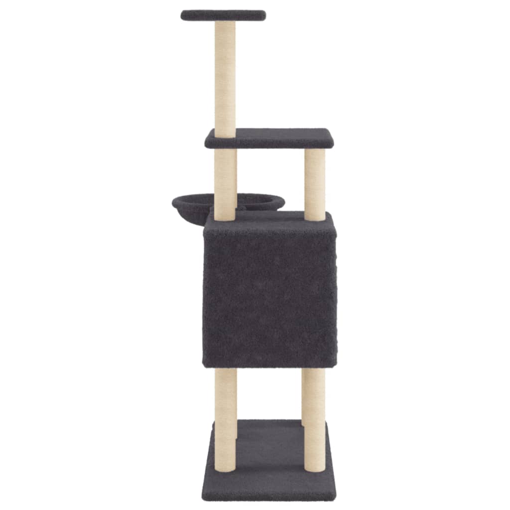 Rascador para gatos con postes de sisal gris oscuro 131 cm