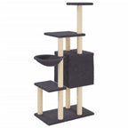 Rascador para gatos con postes de sisal gris oscuro 131 cm