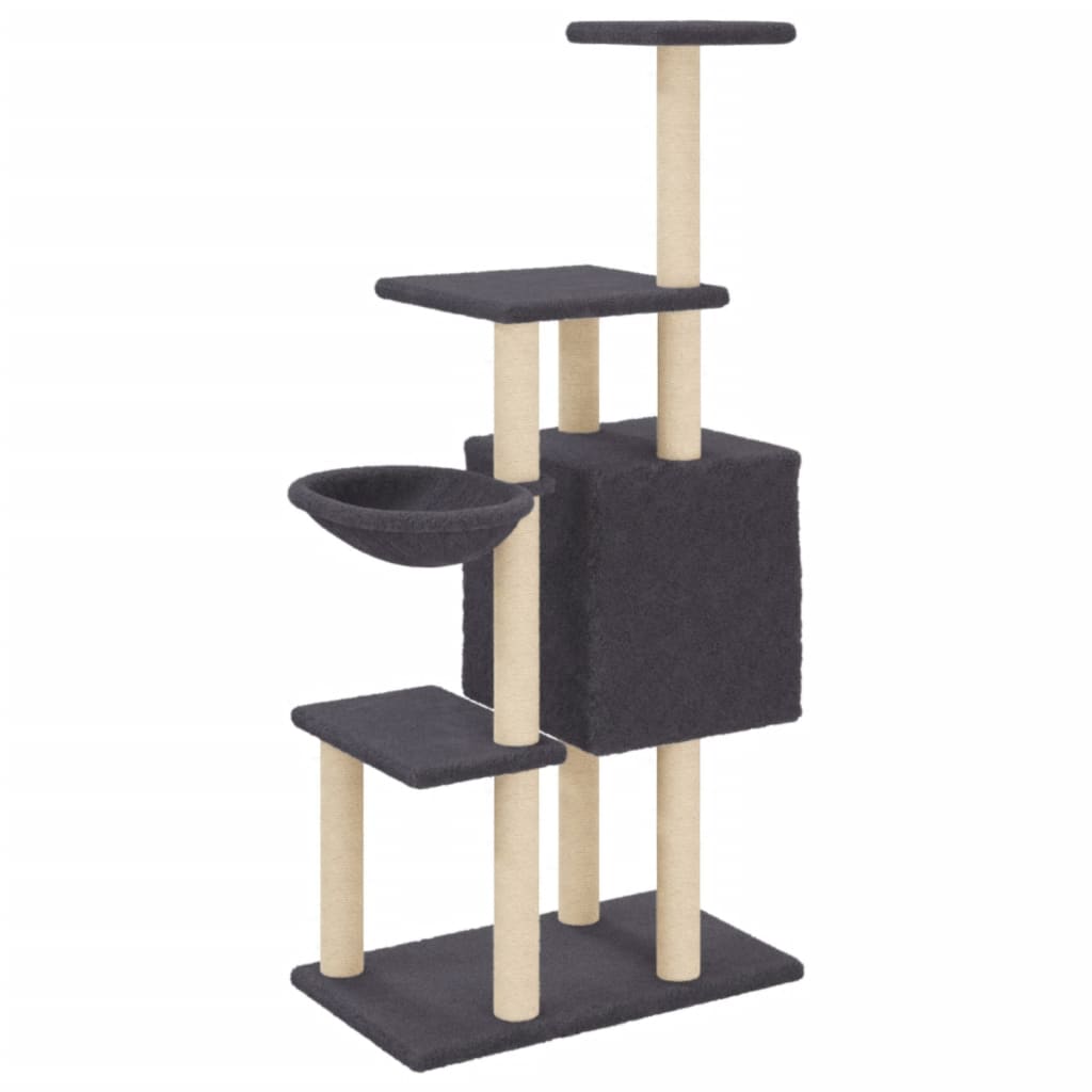 Rascador para gatos con postes de sisal gris oscuro 131 cm