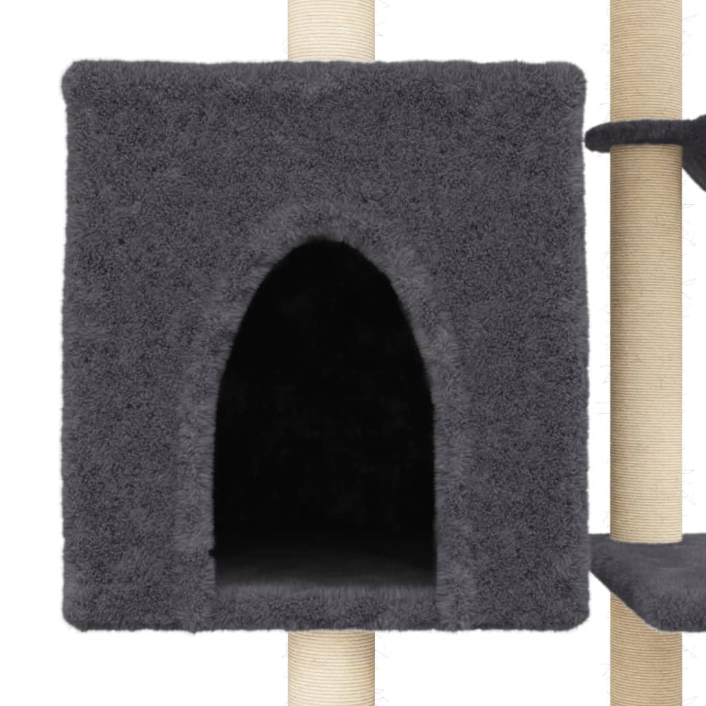 Rascador para gatos con postes de sisal gris oscuro 131 cm