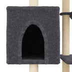 Rascador para gatos con postes de sisal gris oscuro 131 cm