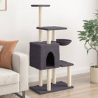 Rascador para gatos con postes de sisal gris oscuro 131 cm