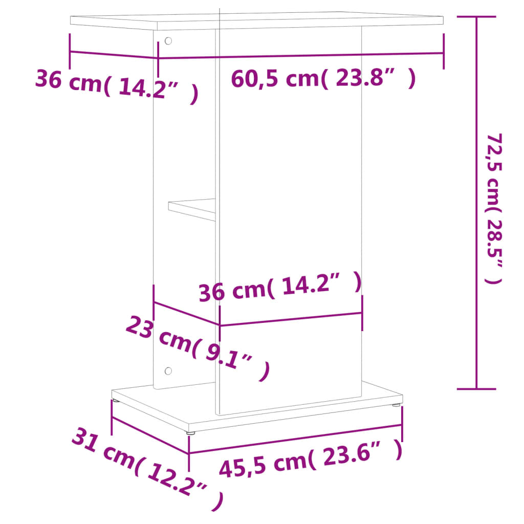 Soporte acuario madera ingeniería blanco brillo 60,5x36x72,5 cm