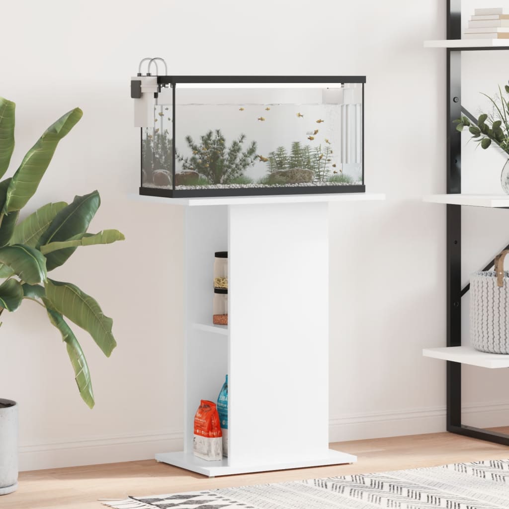 Soporte acuario madera ingeniería blanco brillo 60,5x36x72,5 cm