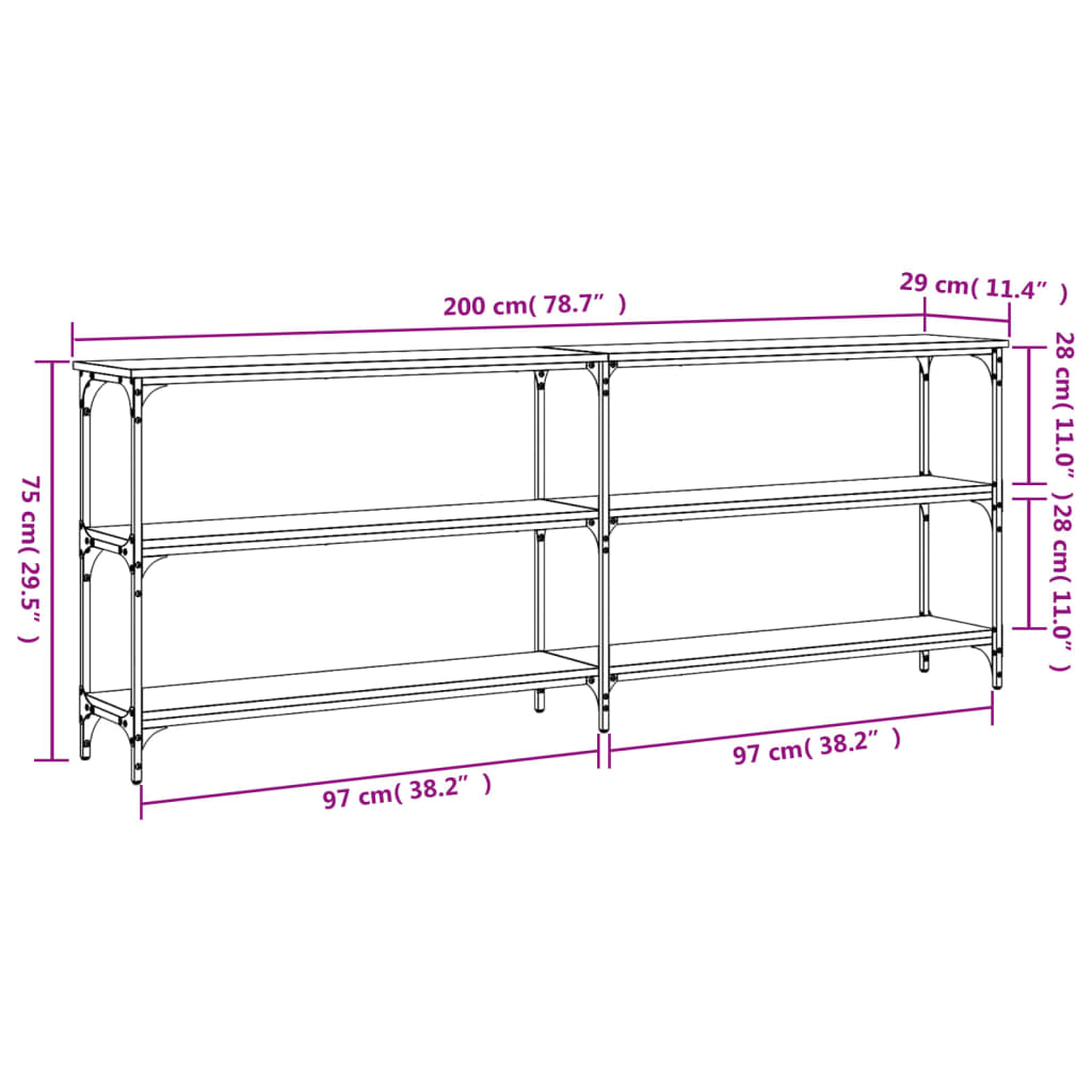 Mesa consola roble Sonoma 200x29x75 cm madera de ingeniería