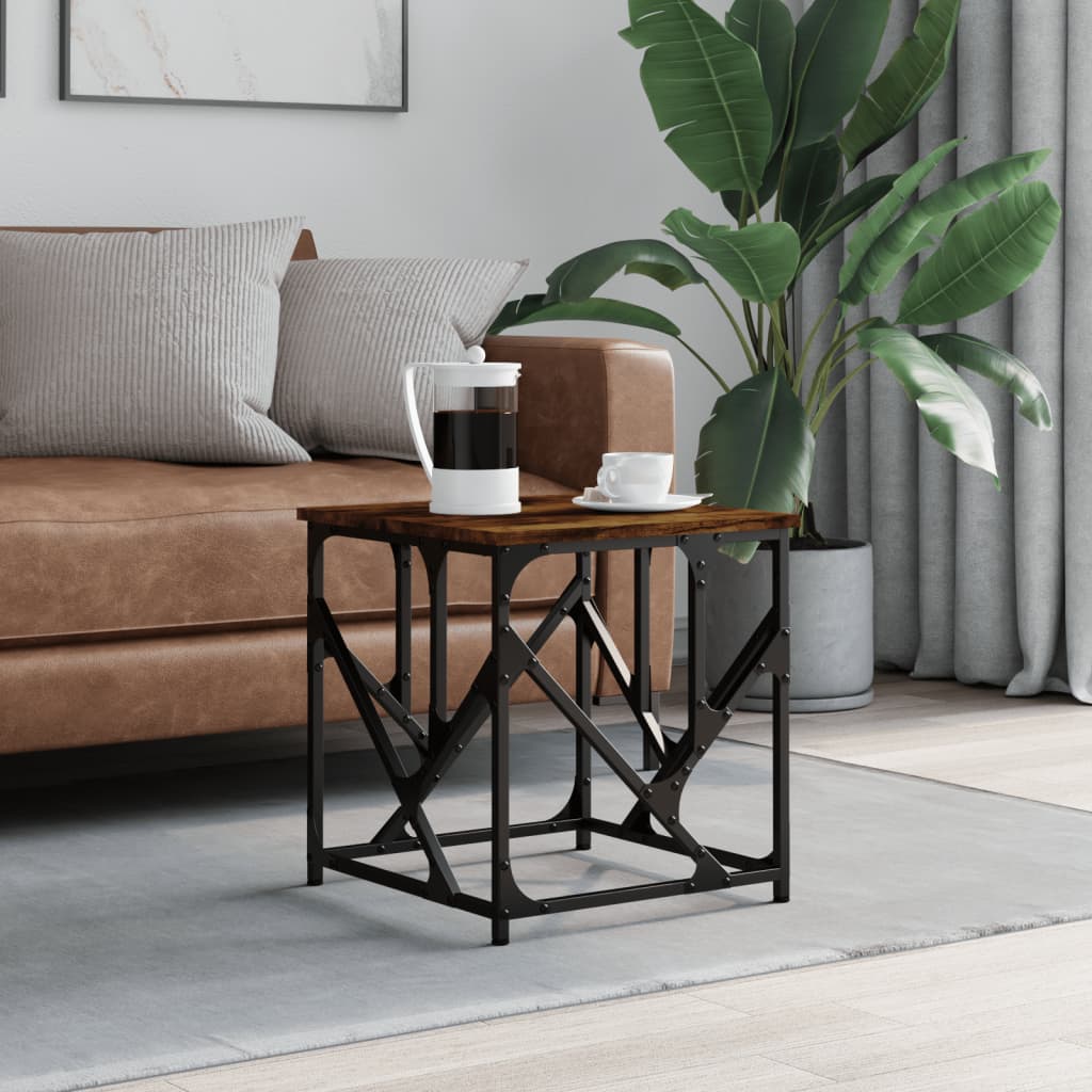 Mesa centro madera ingeniería y hierro gris Sonoma 80x80x45 cm