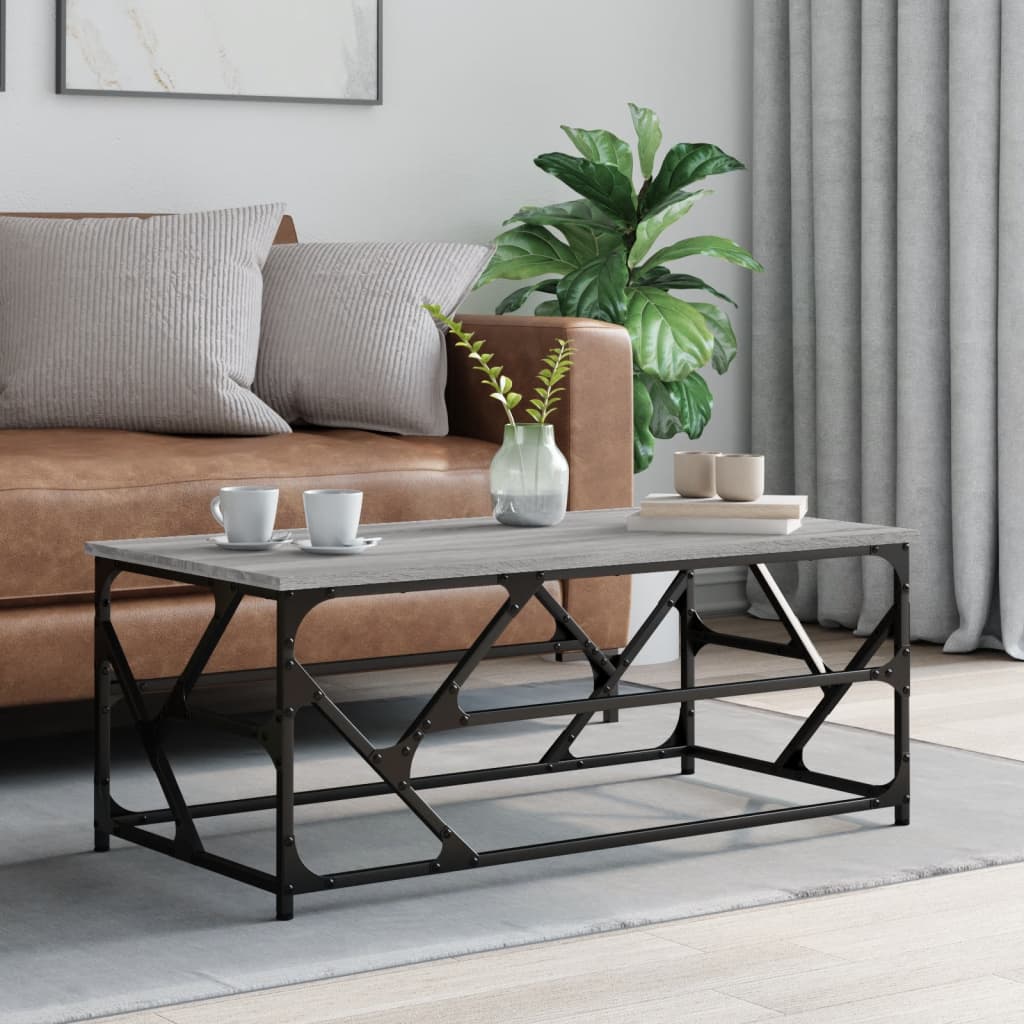 Mesa centro madera ingeniería y hierro gris Sonoma 80x80x45 cm