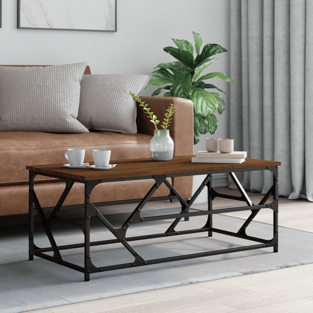 Mesa centro madera ingeniería y hierro gris Sonoma 80x80x45 cm