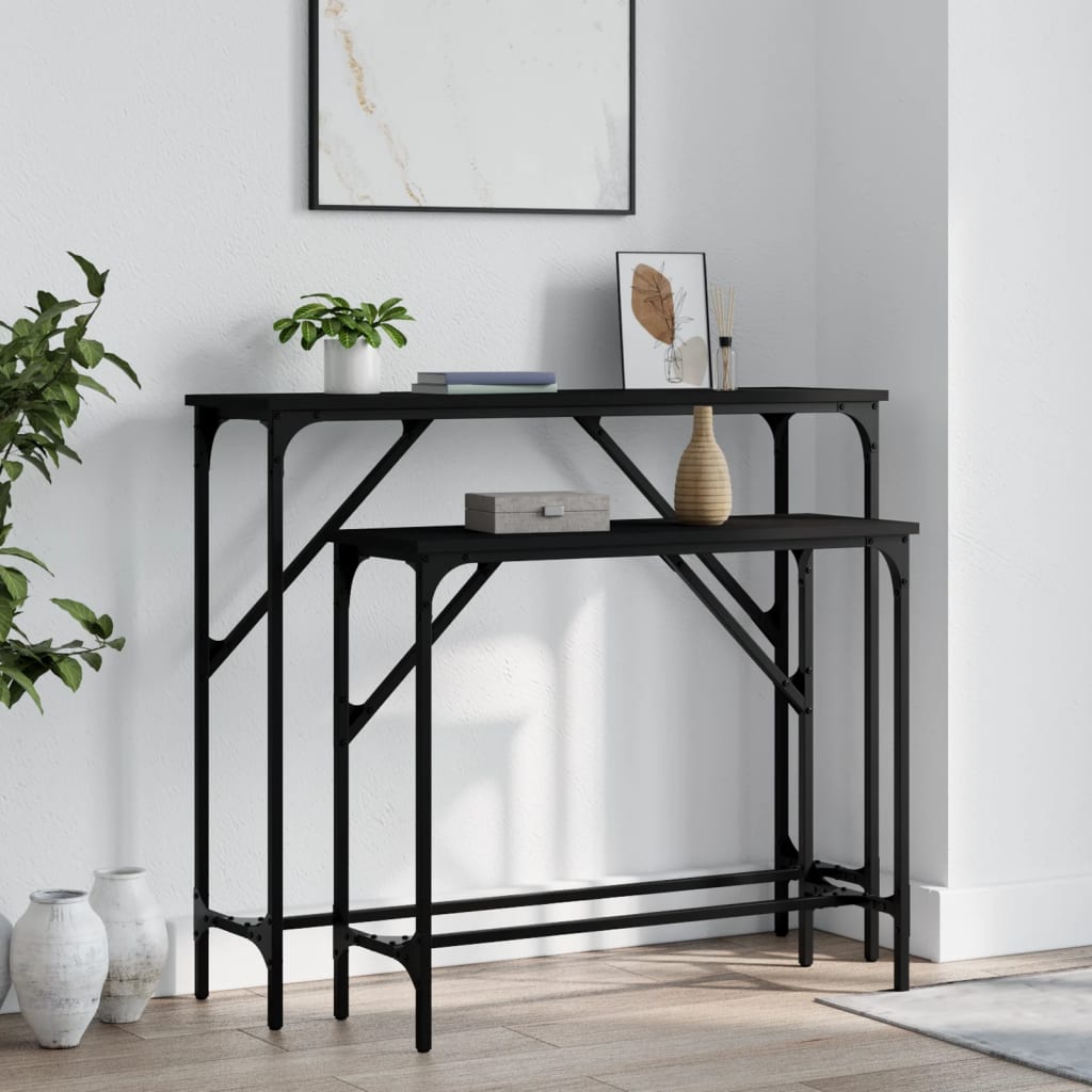 Mesa consola con estante madera ingeniería negra 100x29x75 cm