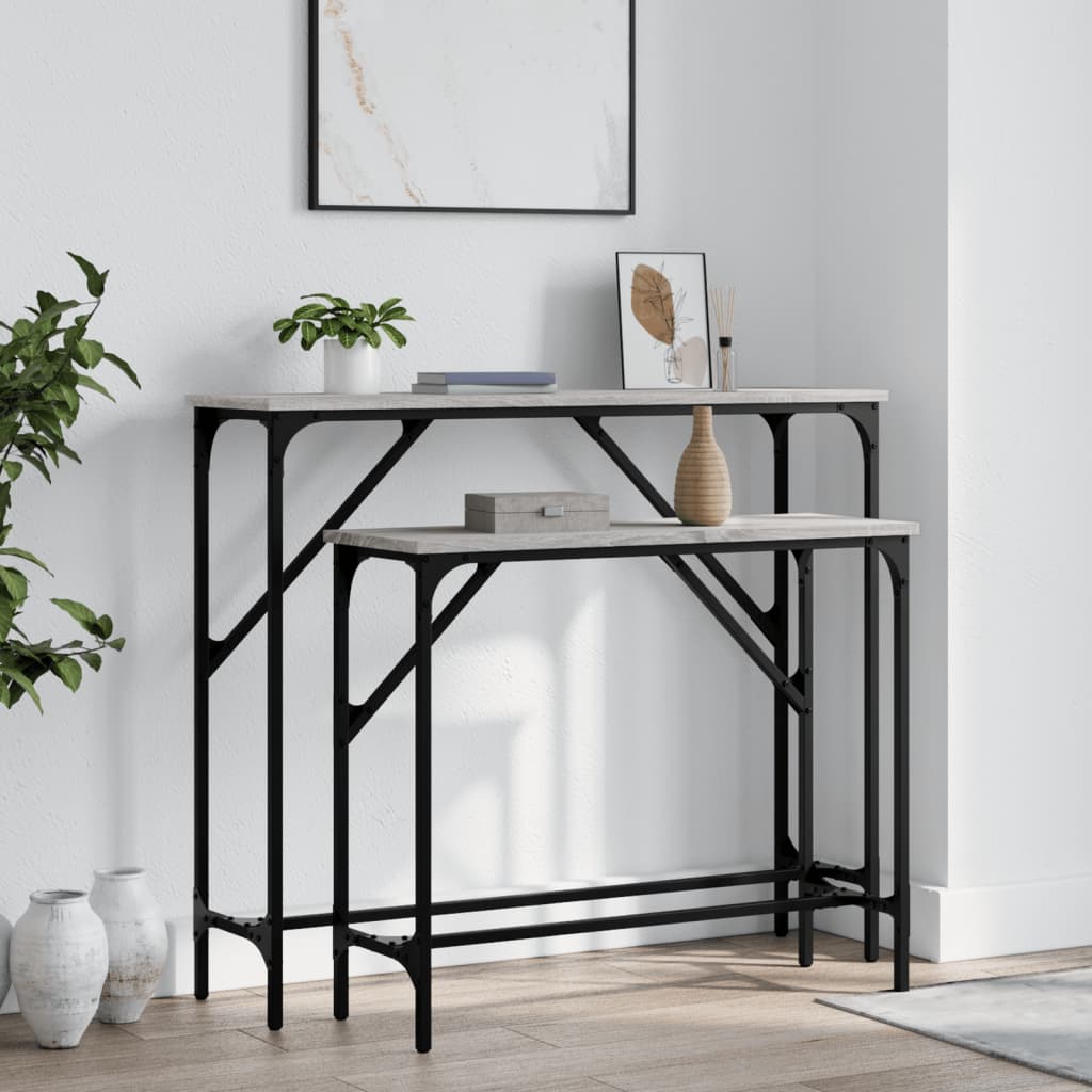 Mesa consola con estante madera ingeniería negra 100x29x75 cm