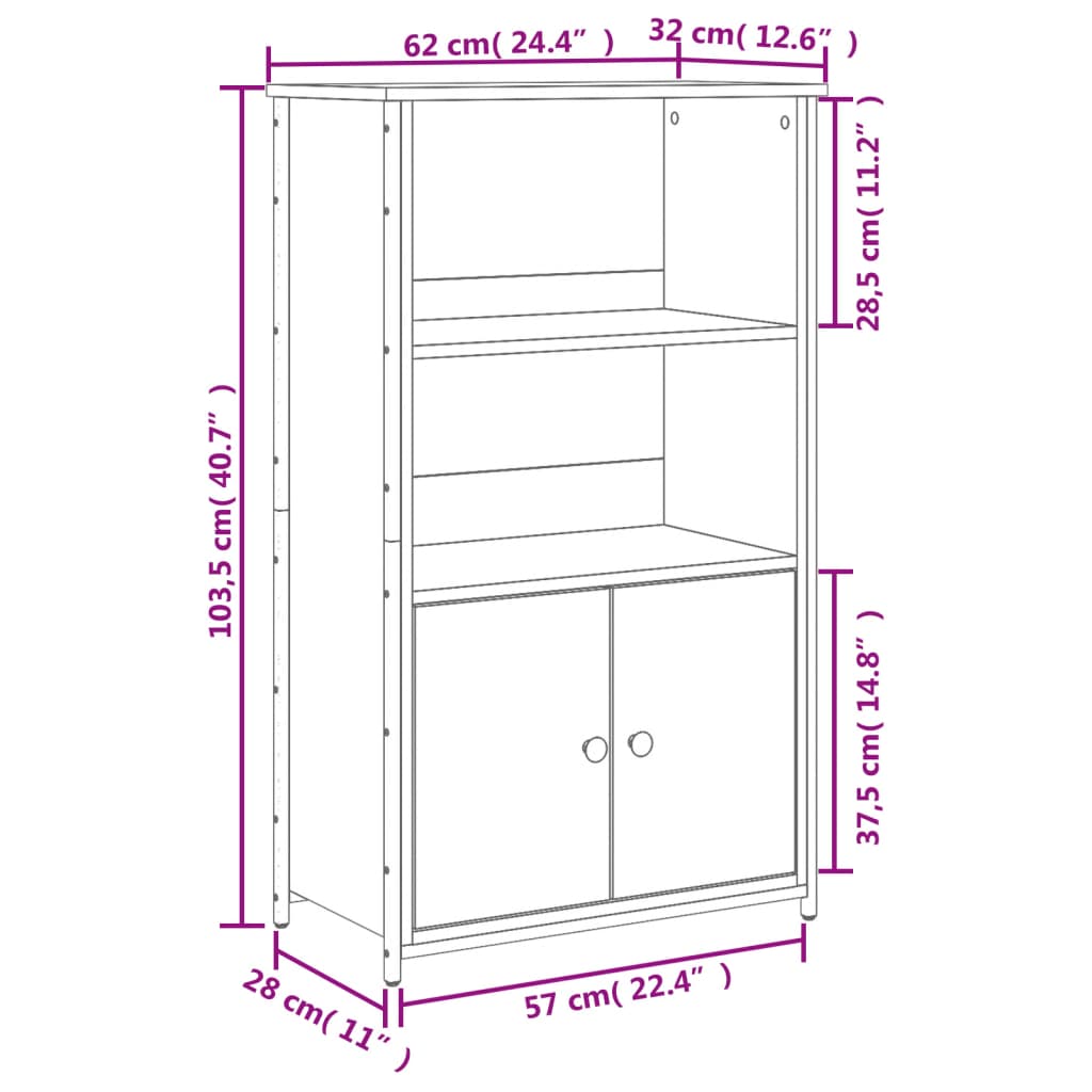 Aparador alto madera de ingeniería negro 62x32x103,5 cm