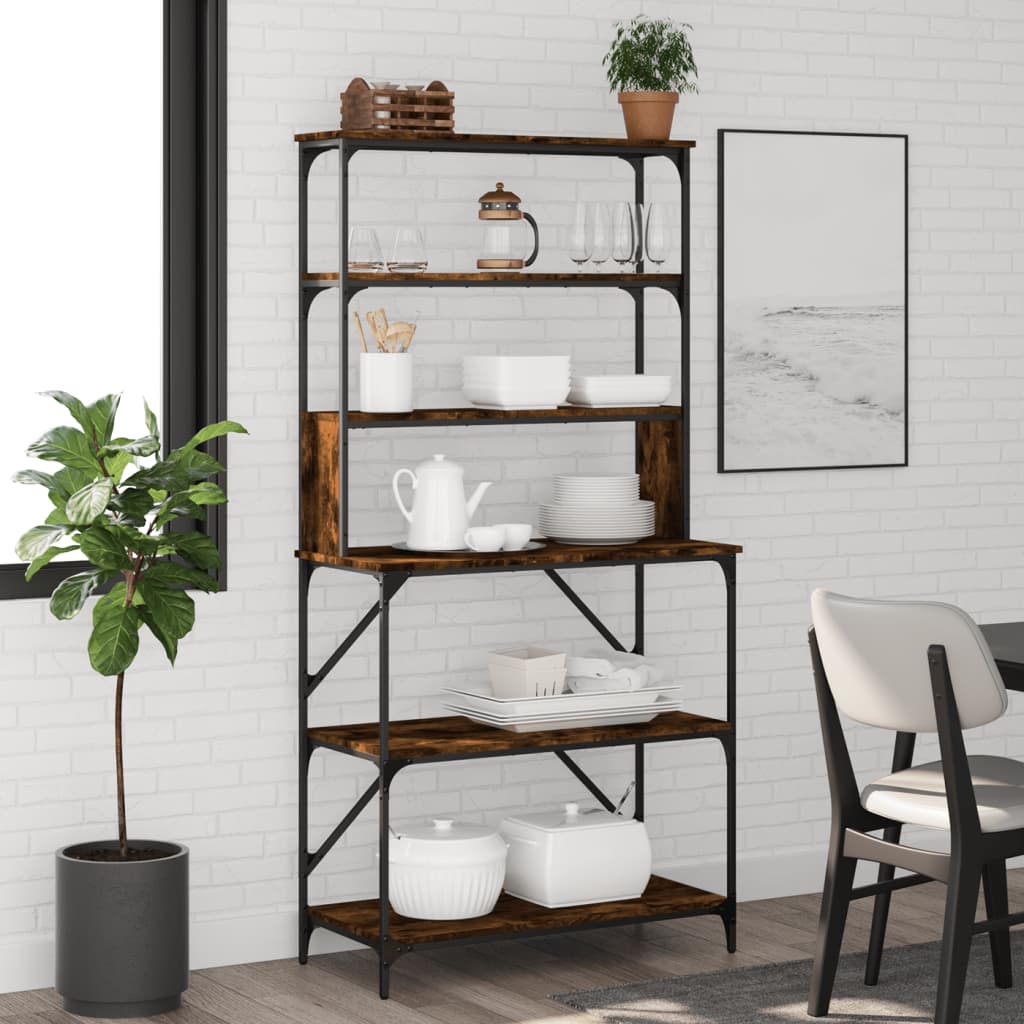 Estante de cozinha com 6 níveis, madeira cinza Sonoma, 90x40x180 cm