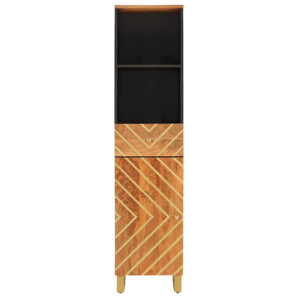 Mueble de baño madera maciza mango marrón negro 38x33,5x160 cm