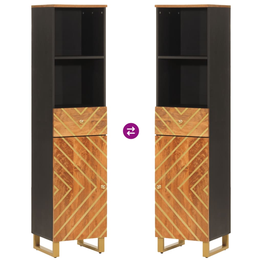 Mueble de baño madera maciza mango marrón negro 38x33,5x160 cm