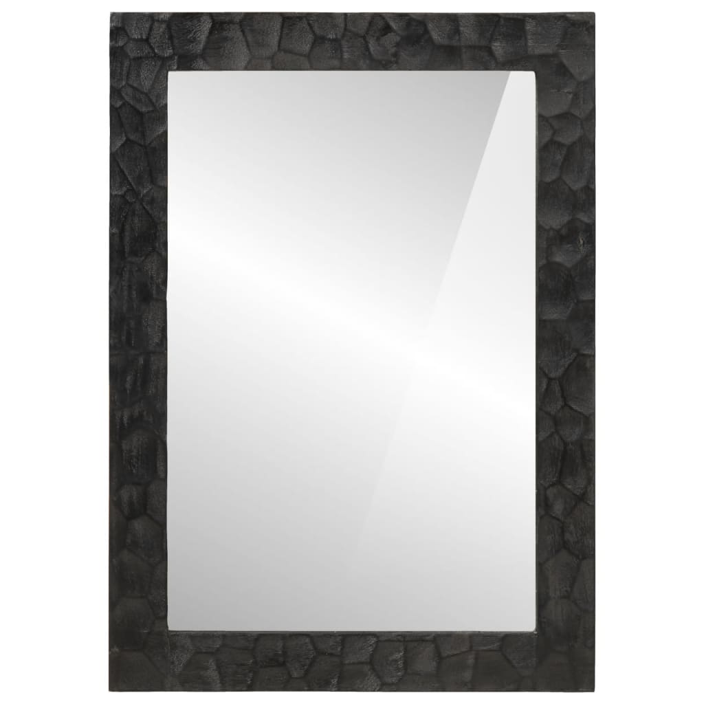 Espejo de baño madera maciza mango y vidrio negro 50x70x2,5 cm