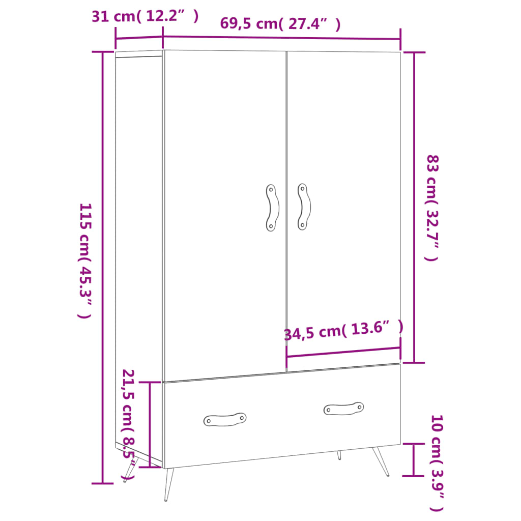 Aparador alto madera de ingeniería roble Sonoma 69,5x31x115 cm