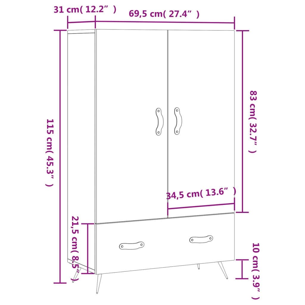 Aparador alto madera de ingeniería roble ahumado 69,5x31x115 cm