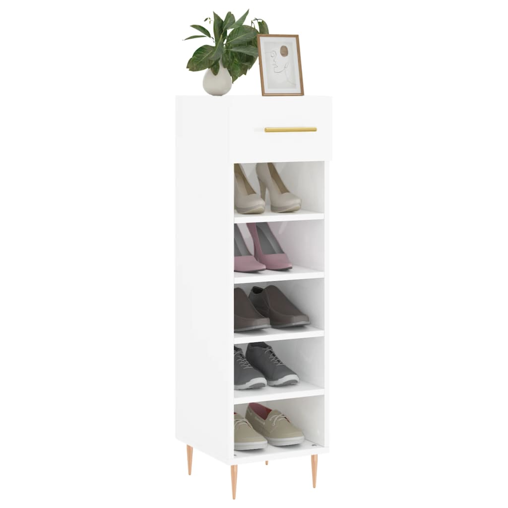 Zapatero madera contrachapada blanco brillo 30x35x105 cm