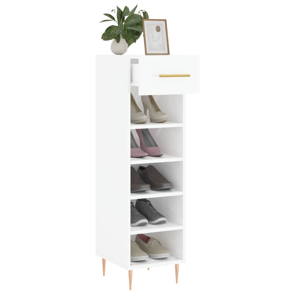 Zapatero madera contrachapada blanco brillo 30x35x105 cm