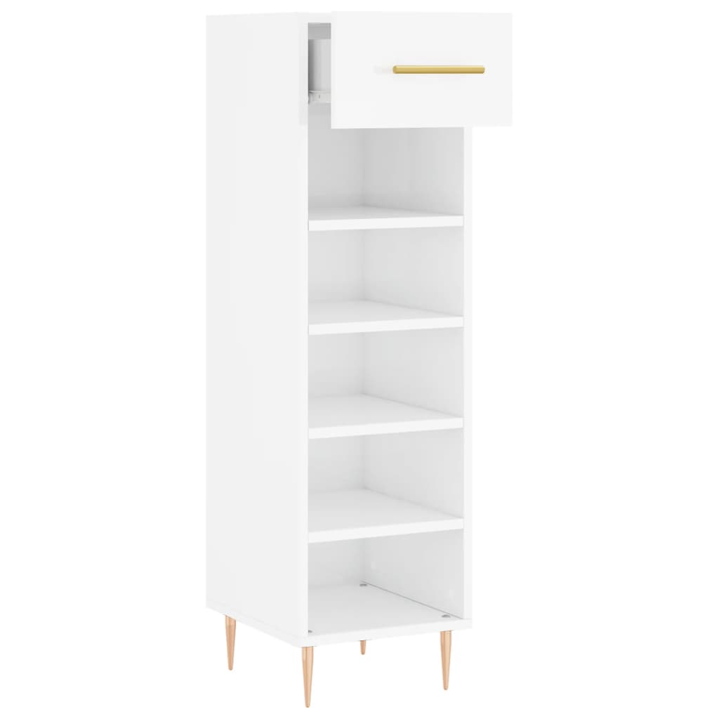 Zapatero madera contrachapada blanco brillo 30x35x105 cm