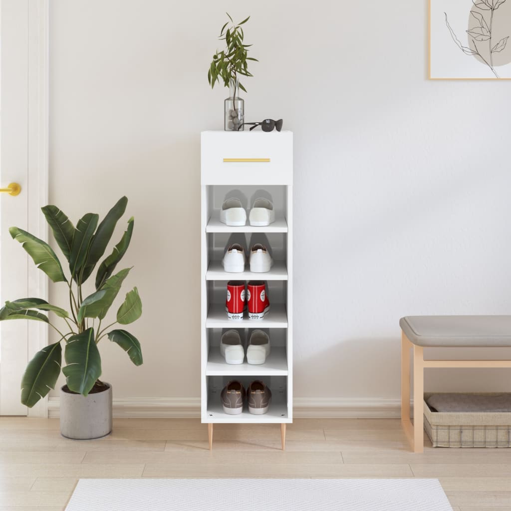 Zapatero madera contrachapada blanco brillo 30x35x105 cm