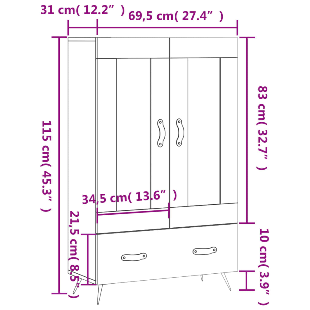 Aparador alto madera de ingeniería roble ahumado 69,5x31x115 cm