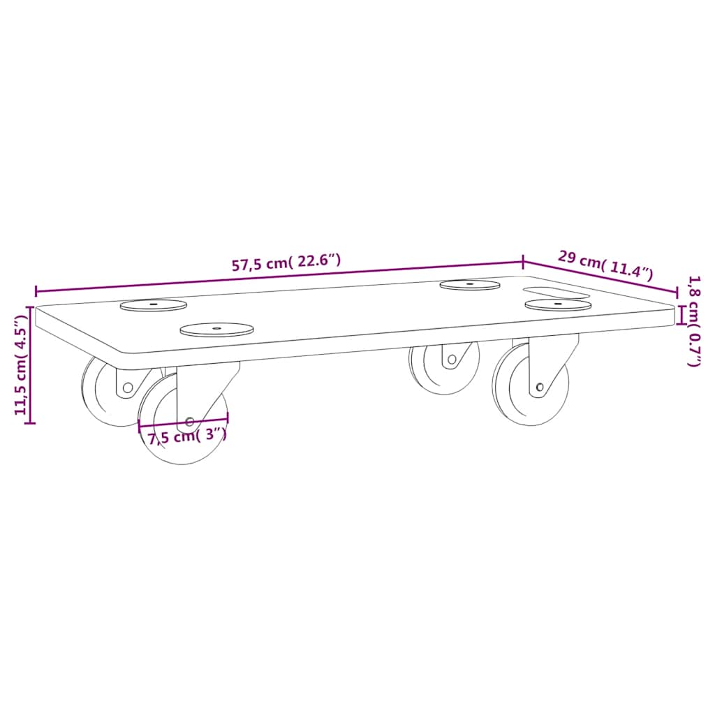 Soportes con ruedas 2 uds madera de ingeniería rectangular