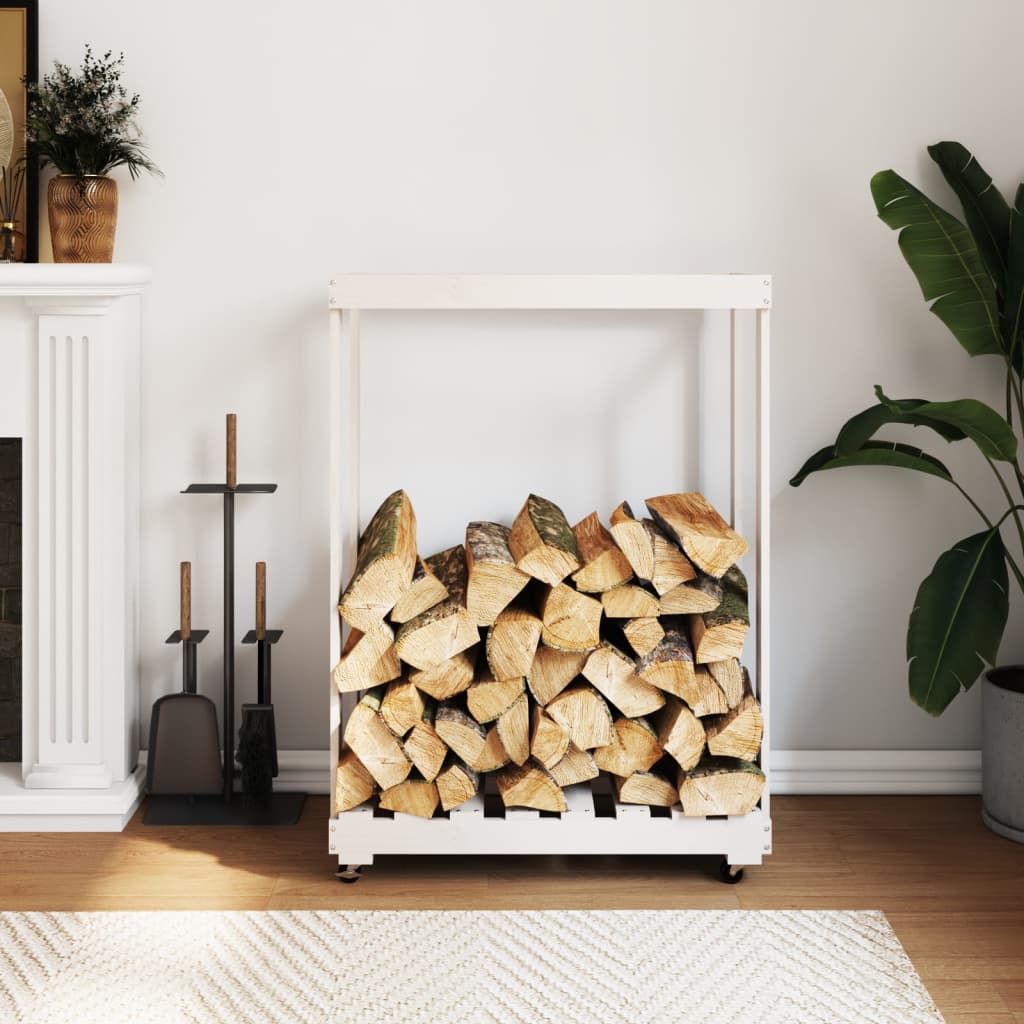 Log holder with wheels solid pine 40x49x110 cm