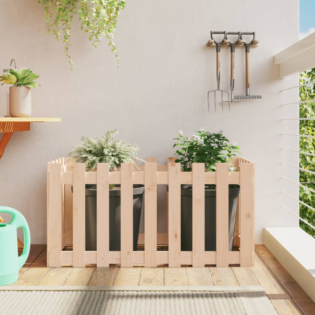 Arriate elevado jardín con valla madera maciza pino 100x30x30cm