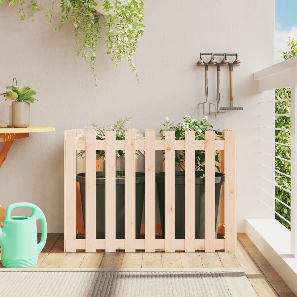 Arriate elevado jardín con valla madera maciza pino 100x30x30cm