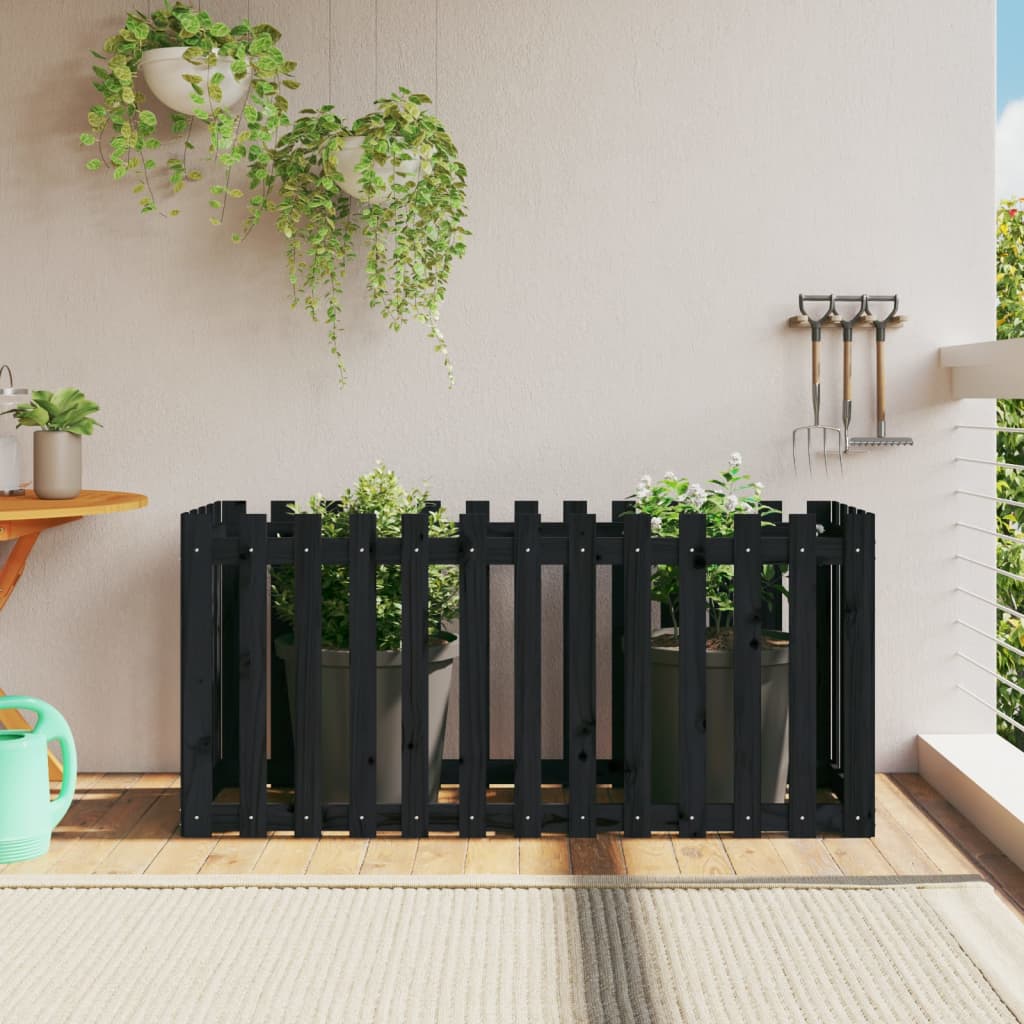 Arriate elevado jardín con valla madera maciza pino 100x30x30cm