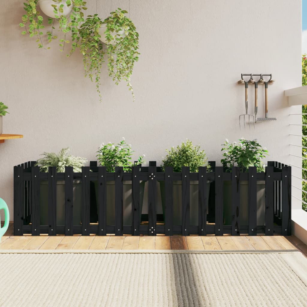 Arriate elevado jardín con valla madera maciza pino 100x30x30cm