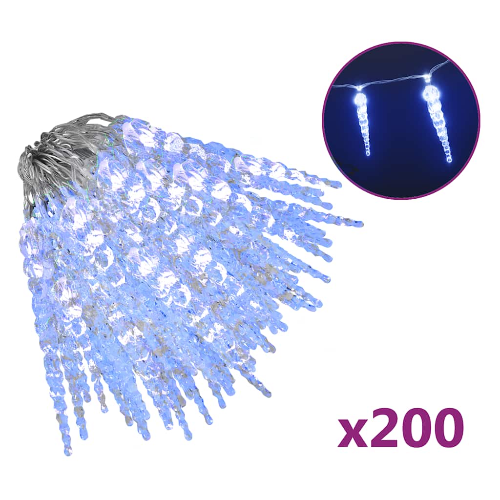 Luces carámbano Navidad 200 LED azul acrílico PVC 20 m