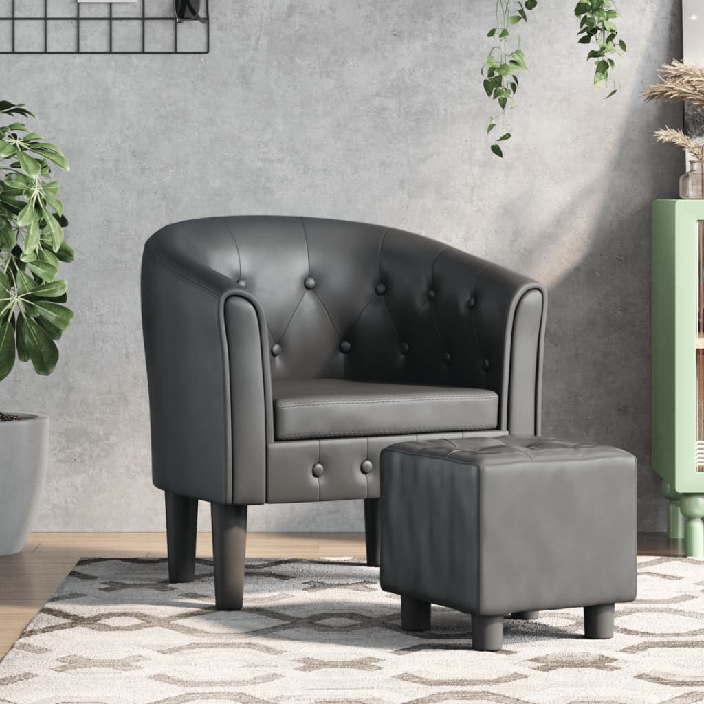 Armchair with ottoman white faux leather