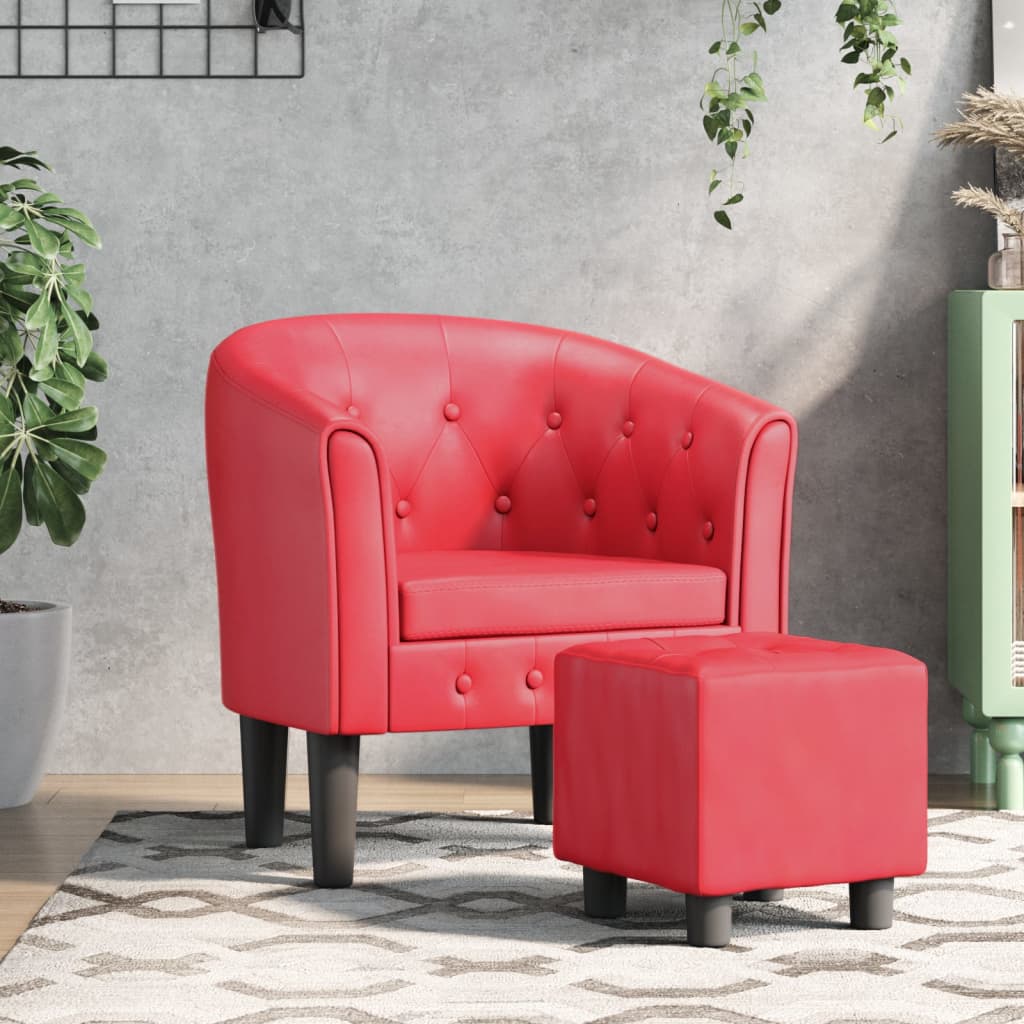 Armchair with ottoman white faux leather