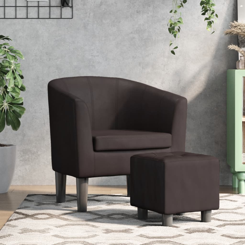 Armchair with footstool, white synthetic leather