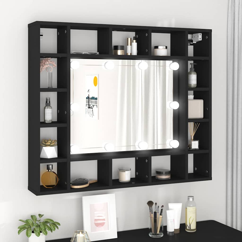 Mueble con espejo y luces LED gris hormigón 90x31,5x62 cm