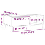 Mesa de centro madera de ingeniería roble marrón 90x60x35 cm
