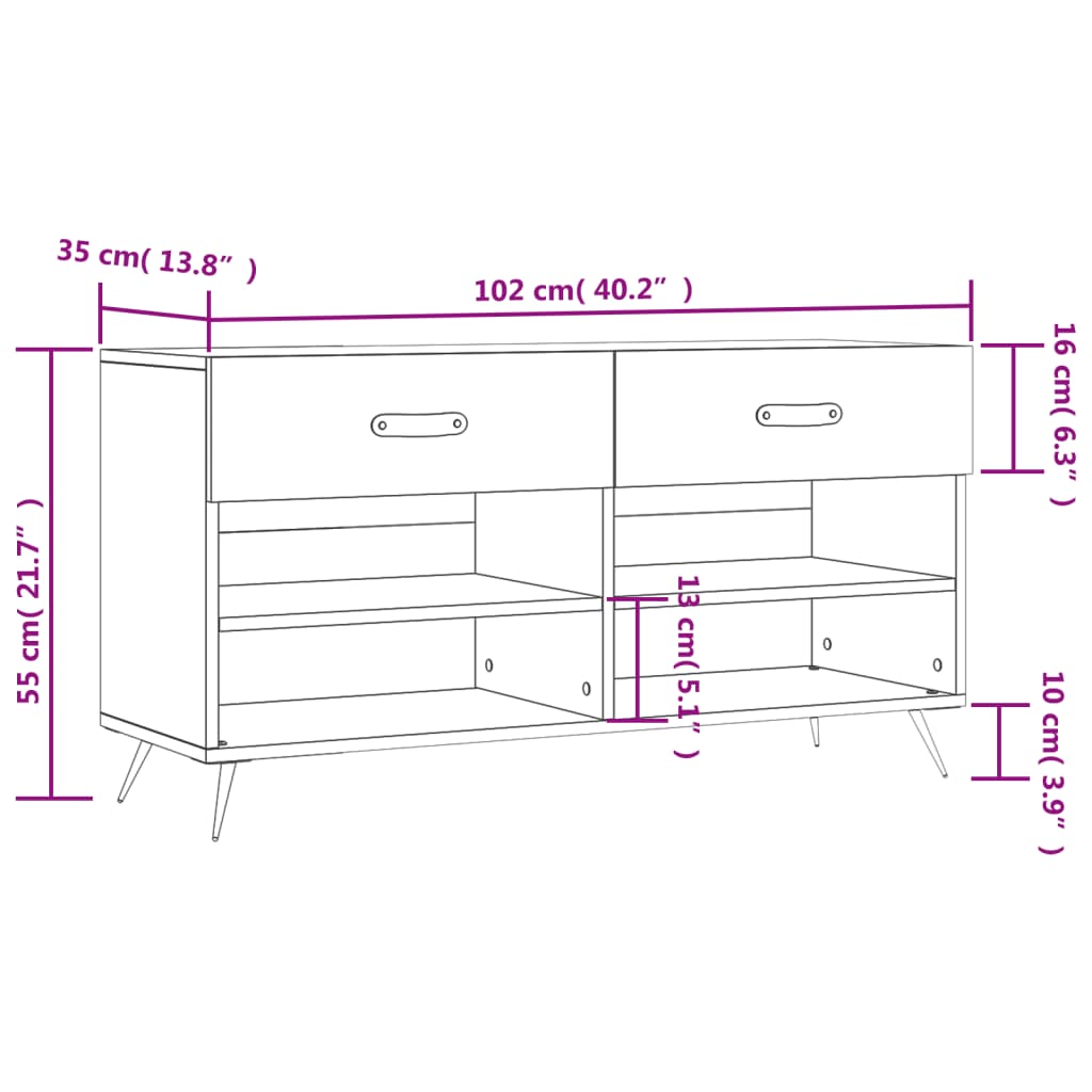 Zapatero madera de ingeniería blanco 102x35x55 cm